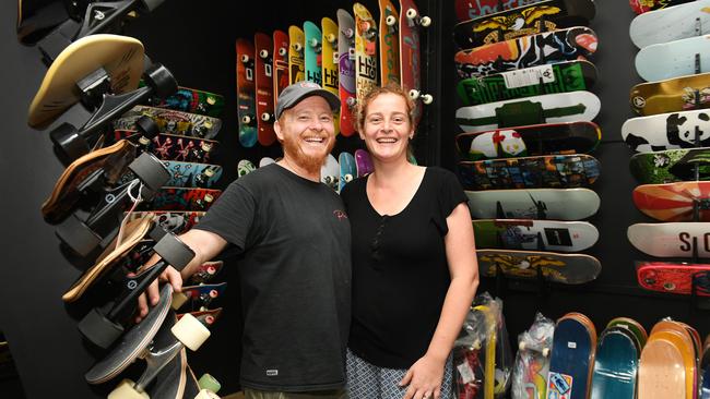 Cre8ive Sk8 owners Nick and Femke Wilson at their new Hammett Street location. Picture: Shae Beplate.