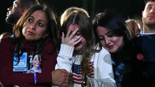 Supporters react to election results during an election night event for US Vice President and Democratic presidential candidate Kamala Harris at Howard University. Picture: AFP