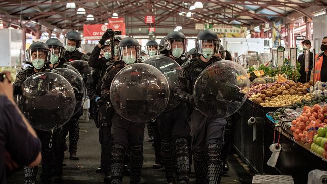 Heavily enforced Covid lockdowns divided the nation. Weeks after this photo at Melbourne’s Queen Victoria Market, Anthony Albanese promised a new national health body to protect the country in future pandemics. Picture: Getty