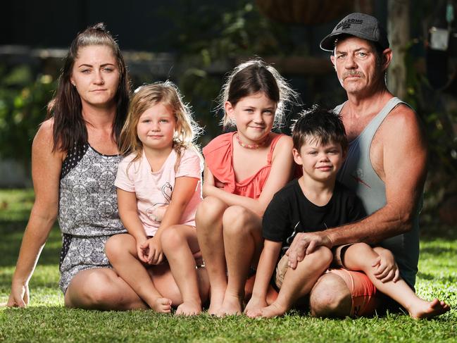 Stonemason Scott Newall with wife Bianca and children Quilla, 3, Aurora, 7, and Koen, 4. Picture: Nigel Hallett