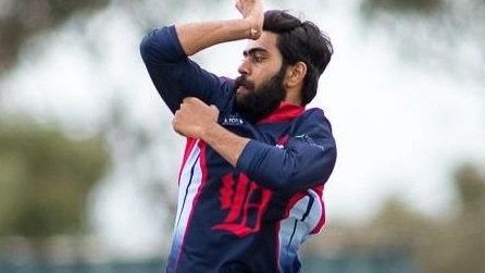 Dandenong's Akshat Buch sends one down. He’s joined Mentone for 2023-24. Picture: Cricket Victoria