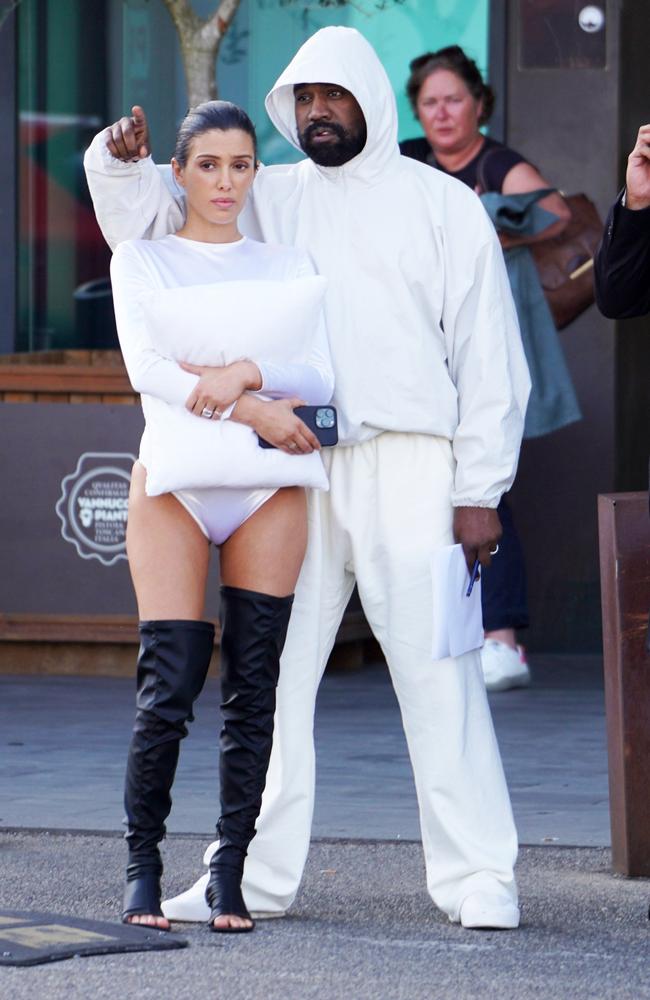 Kanye West and Bianca Censori arrived at Florence airport on Monday. Picture: Backgrid.