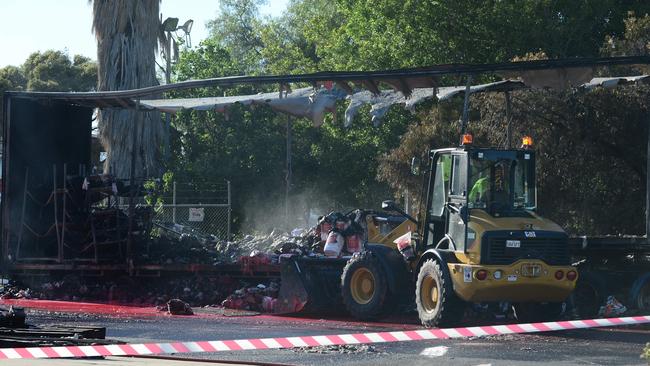 The non-suspicious truck fire on Wirriga St at Regency Park. Picture: Michael Marschall