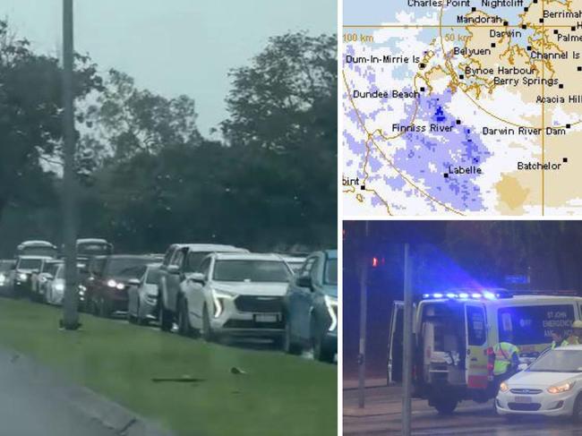 Commuters in Darwin were forced to wait out long traffic longs after a couple of separate car crashes brought the roads to a stand still. Picture: Harry Brill.