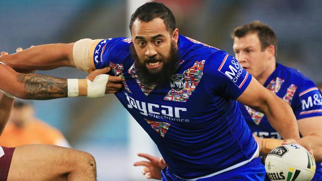 Sam Kasiano of the Bulldogs during the Canterbury Bulldogs v Manly Sea Eagles round 23 NRL game at ANZ Stadium. pic Mark Evans