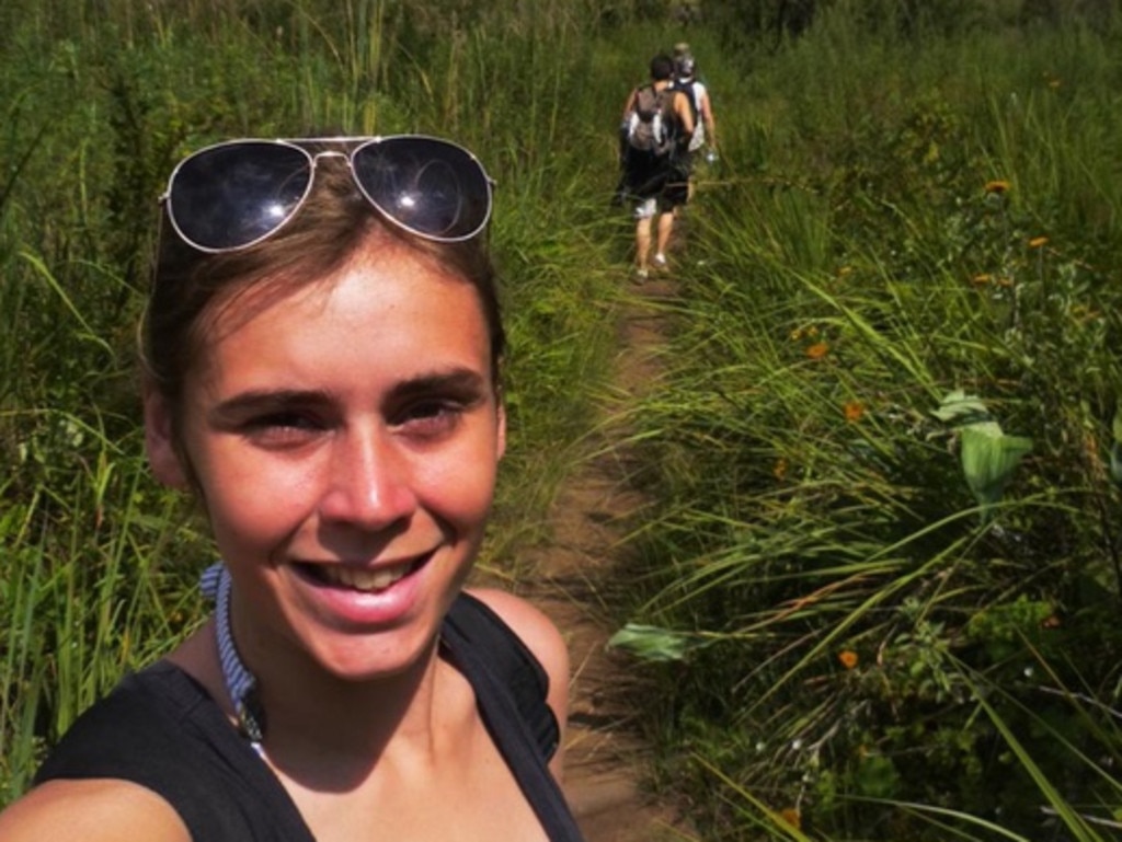 Elly Warren, pictured (above) here on a walking track in Botswana in 2016, prior to her going to Mozambique where she was killed. Picture: Supplied.