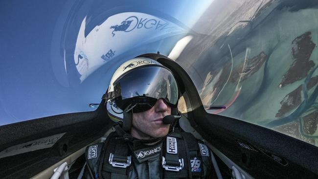 Matt Hall of Australia flies over the mangroves prior to the first stage of the Red Bull Air Race World Championship in Abu Dhabi, United Arab Emirates on February 6, 2019.