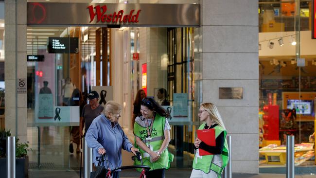 Mental health workers outside Bondi Junction Westfield on Thursday. Picture: NCA NewsWire / Nikki Short