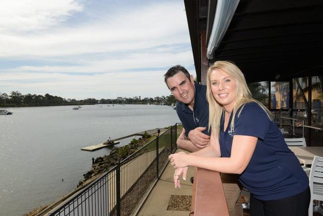 RIVER VIEWS: Steve and Courtney Evans are the owners of the Rock Bar and Grill in the old Spinnaker building. Picture: Paul Donaldson