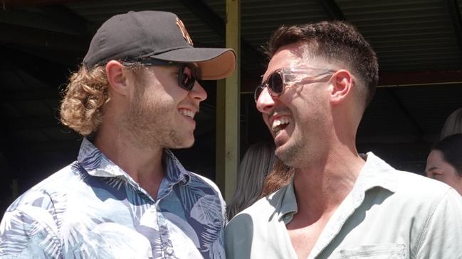 Brodie Bartlett and Jack Ireland. A great crowd was on hand at the Phillip Hughes Memorial Race Day at Bowraville on December 28, 2022. Picture: Chris Knight