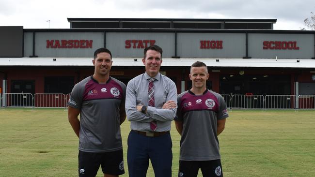 Marsden SHS principal, middle, with Gerard Beale and Graham Fyfe.