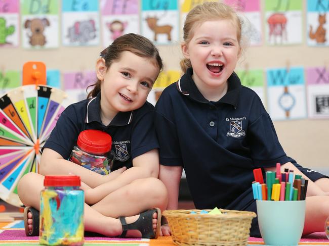 St Margaret's Anglican Girls School Prep students Adelaide Frost and Tara Caffrey. Picture: Tara Croser