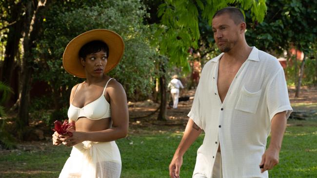 Naomi Ackie stars as Frida and Channing Tatum as Slater King in director Zoë Kravitz's Blink Twice.