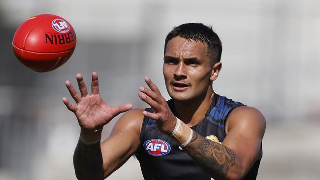 NCA. MELBOURNE, AUSTRALIA. 5th March, 2025 . Western Bulldogs training at Whitten Oval .   Bulldog Jamarra Ugle-Hagan during todays session   .  Picture: Michael Klein