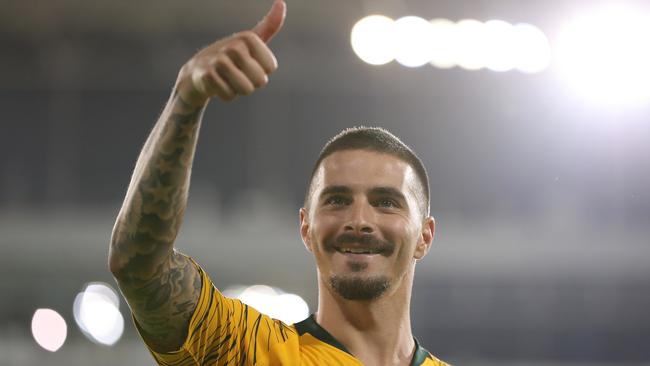 AL AIN, UNITED ARAB EMIRATES - JANUARY 15:  Jamie Maclaren of Australia following his side's 3-2 victory during the AFC Asian Cup Group B match between Australia and Syria at Khalifa Bin Zayed Stadium on January 15, 2019 in Al Ain, United Arab Emirates. (Photo by Francois Nel/Getty Images)