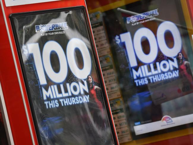 The $100 million Powerball outside a newsagency. Picture: AAP