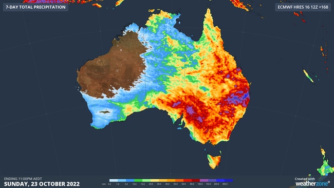 The forecast accumulated rain for the rest of the week across Australia. Picture: Weatherzone