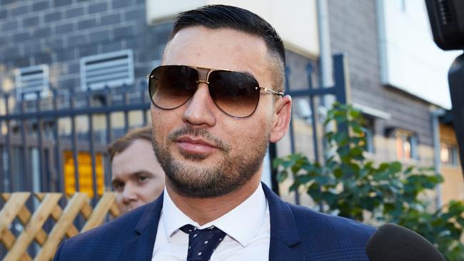 Salim Mehajer leaves the Burwood Local Court in Sydney, Tuesday, April 24, 2018. Mr Mehajer has been found guilty of intimidating his estranged wife. (AAP Image/Erik Anderson) NO ARCHIVING