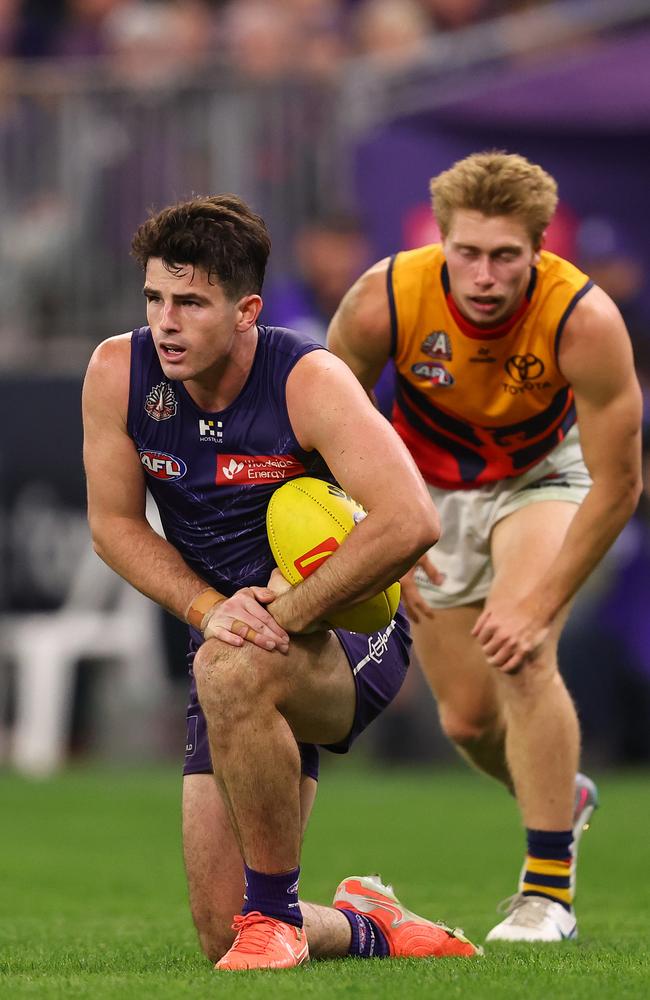 The Crows had no answer for Fremantle gun Andrew Brayshaw on Friday night. Picture: Paul Kane/Getty Images.