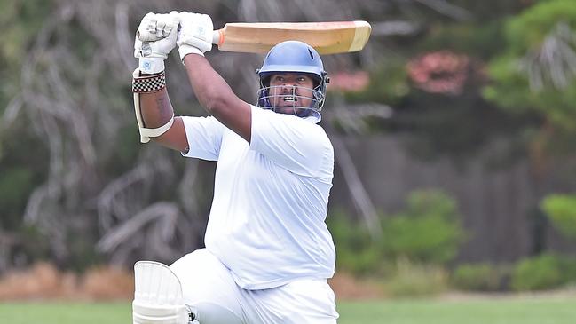 Indika Massalage bats for Diggers Rest Bulla. Picture: Rob Leeson