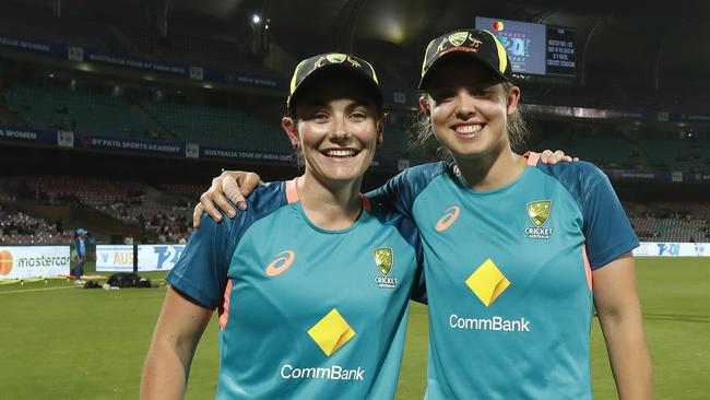 Heather Graham and Phoebe Litchfield made their debuts for Australia. Picture: Pankaj Nangia/Getty Images