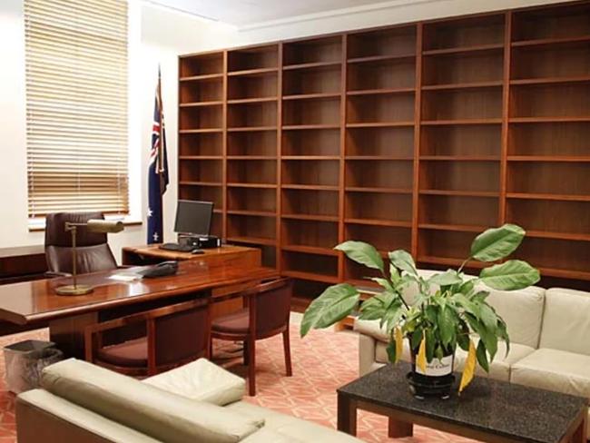 One of former Attorney-General George Brandis's expensive bookshelves in Parliament House.