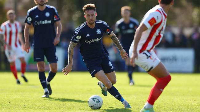 MELBOURNE, AUSTRALIA - AUGUST 13: Alex Salmon of the Oakleigh Cannons in action during the round of 32 2023 Australia Cup match between Oakleigh Cannons FC and Melbourne City at Jack Edwards Reserve on August 13, 2023 in Melbourne, Australia. (Photo by Graham Denholm/Getty Images)