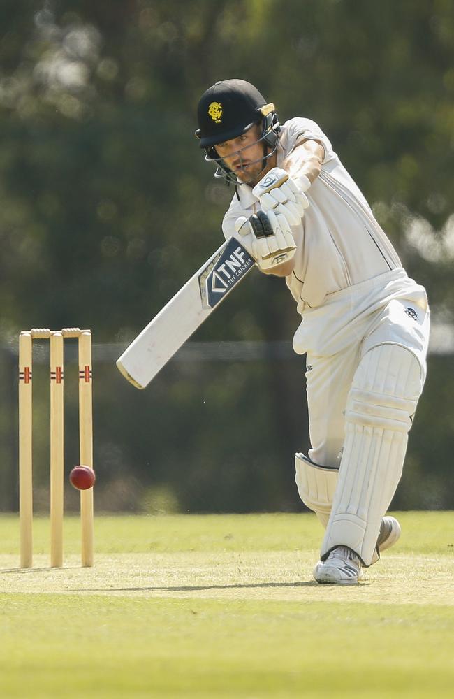 Monash Tigers opener Daniel Sartori loads up on another cover drive. Picture: Valeriu Campan