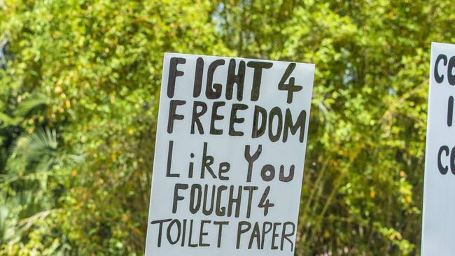 The Freedom Rally in the Brisbane CBD on Saturday. Picture: Richard Walker