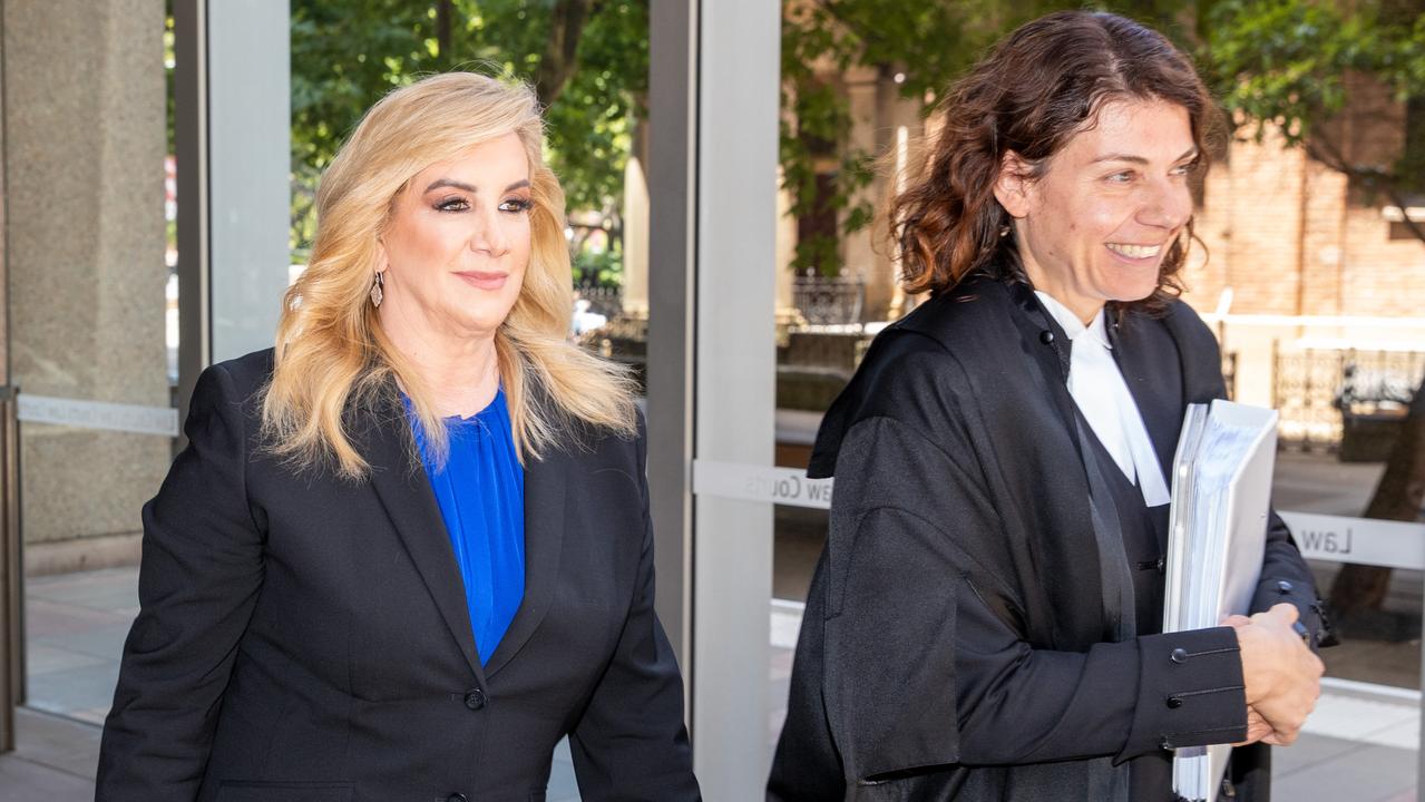 Gina Edwards with her barrister Sue Chrysanthou SC at the Federal Court in Sydney. Ms Edwards is suing Nine’s A Current Affair over its reporting of a custody battle centred on an Insta-famous cavoodle dog. Picture: NCA NewsWire / Christian Gilles