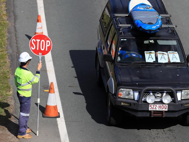 Police remain at border closures in Coolangatta due to the Covid 19 pandemic. Picture Adam Head