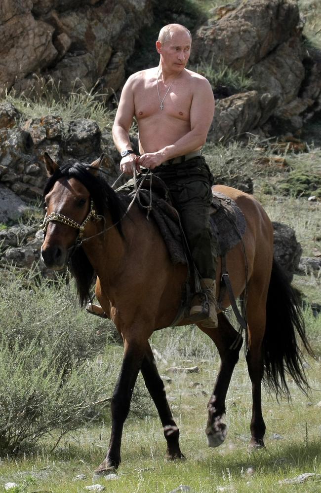 Russian Prime Minister Vladimir Putin rides a horse during his vacation outside the town of Kyzyl in Southern Siberia on August 3, 2009. Picture: AFP