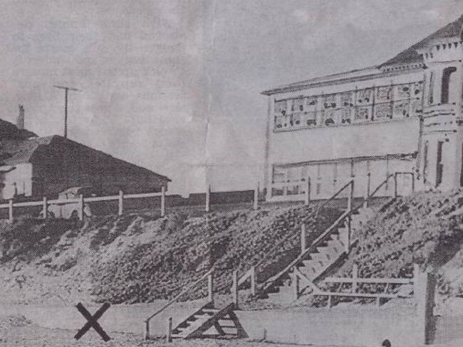 A photo of Somerton Beach in 1948 with an ‘X’ at the spot the man was discovered.