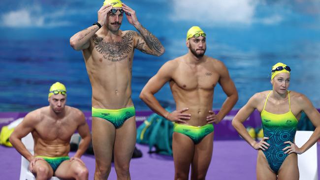 Kyle Chalmers and his crew. L-R. Matthew Temple, Kyle Cahlmers, Zac Incerti and Madi Wilson at training today . Picture: Michael Klein