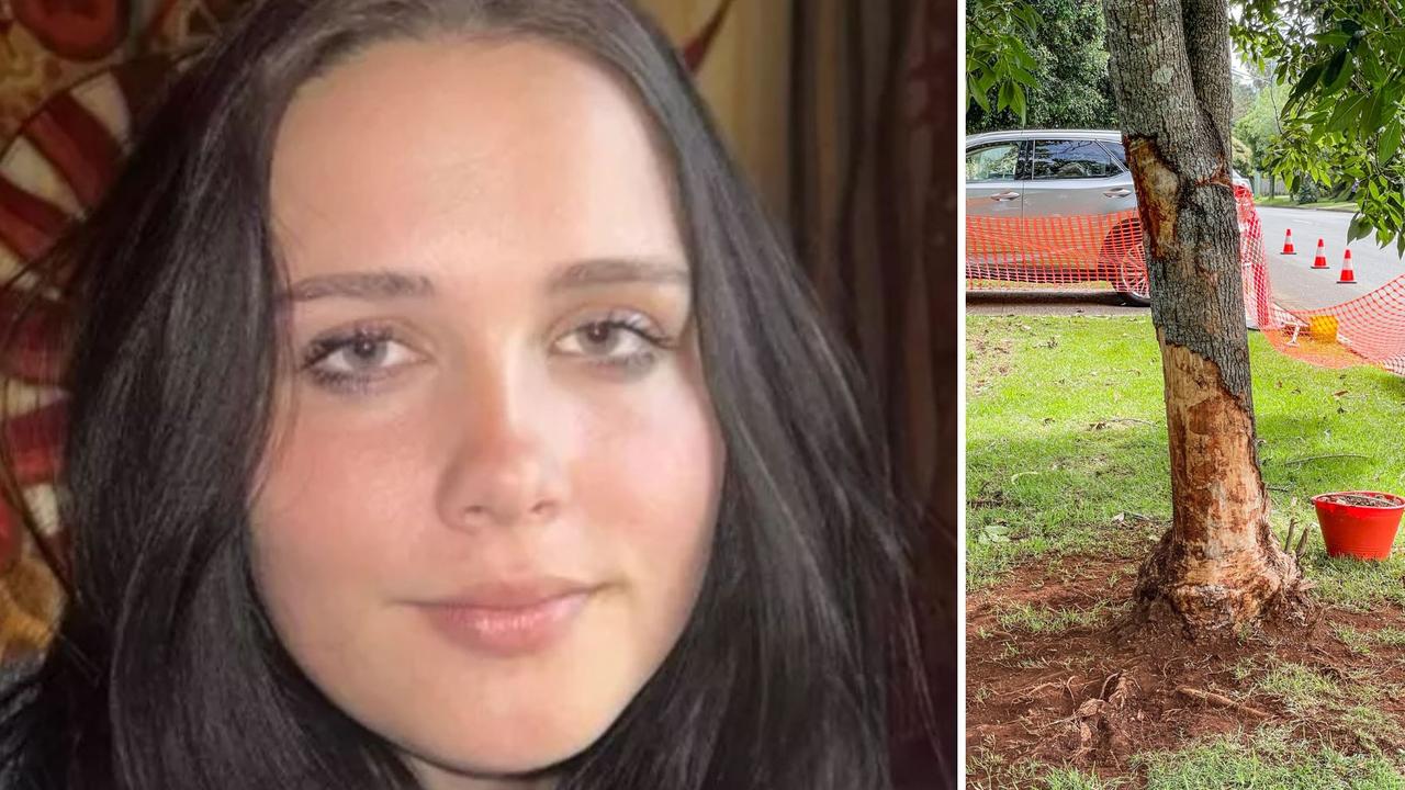 Grace Farley passed away in the Princess Alexandra Hospital from injuries sustained when a passenger in an horrific single-vehicle crash on Mackenzie Street in East Toowoomba where the car crashed into a tree (right).