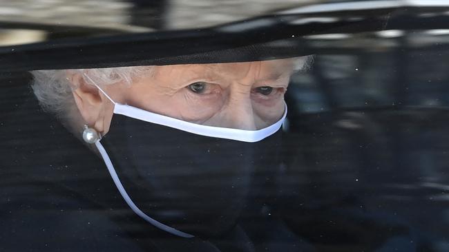 The Queen at Prince Philip’s funeral in April. Picture: Leon Neal/AFP