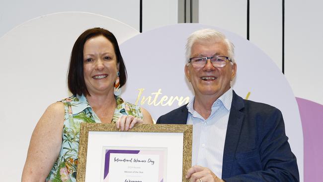 Skytek CEO Alana McKenna was awarded Cairns Woman of the Year by mayor Terry James at the Cairns Regional Council's International Women's Day 2024 awards, held at the Cairns Convention Centre. Picture: Brendan Radke