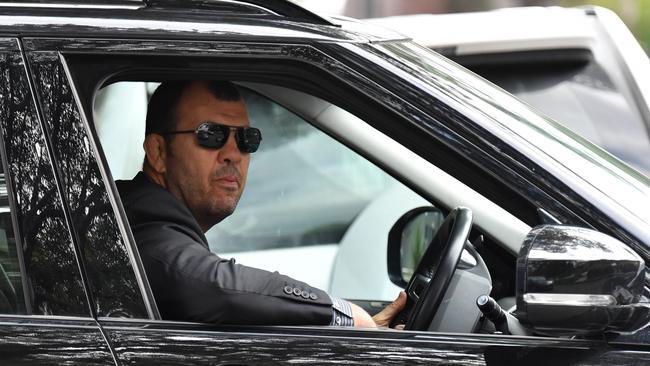 Wallabies coach Michael Cheika leaves Rugby Australia headquarters on Friday. Picture: AAP