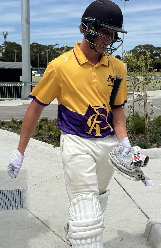 Kasper Zylstra after making 77 for the MPCA in the U18 Arnold Shield grand final at Frankston. Picture: Simon McEvoy