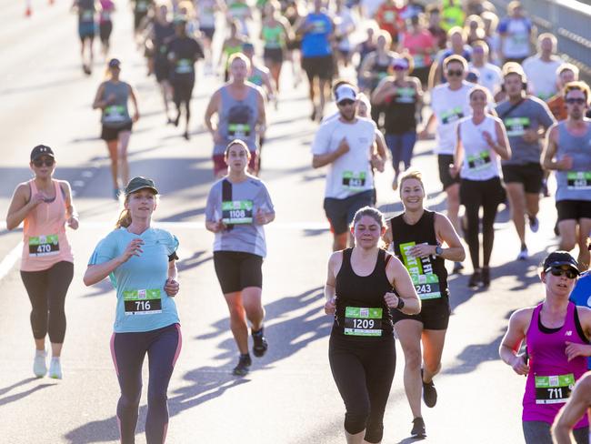Run the Bridge Fun Run 2020 across Tasman Bridge. Picture: RICHARD JUPE