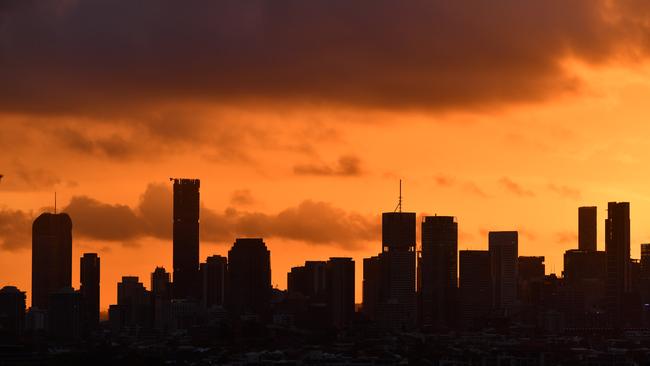 The Brisbane skyline is seen at sunset from the suburb of Balmoral in Brisbane, Tuesday, October 9, 2018. Brisbane which is the capital city of Queensland is home to over 2.4 million people and is the third most populated city in Australia just after Sydney and Melbourne.(AAP Image/Darren England) NO ARCHIVING