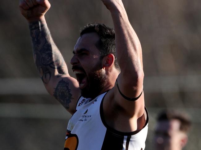 John Bellino celebrates a goal for Craigieburn. Picture: Mark Dadswell