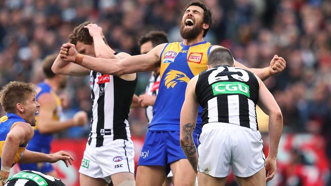 Josh Kennedy celebrates on the siren. Picture: Phil Hillyard