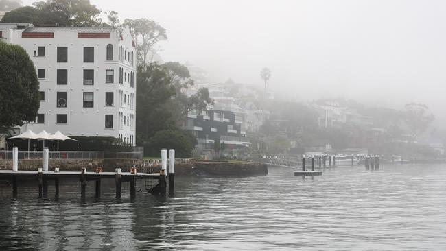 A view of Lavender Bay near the Sydney Harbour Bridge as it was surrounded in fog. Picture: NewsWire/ Gaye Gerard