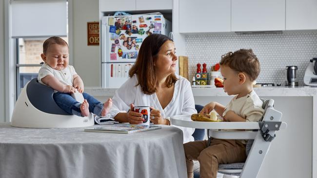 Paz Llorca, 40, with children Jack and Frankie Picture: James Horan