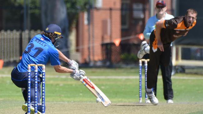 Elliot Opie bowling to Sturt’s Tom Kelly during a grade cricket Twenty20 at Price Memorial Oval earlier this year. Picture: AAP/ Brenton Edwards