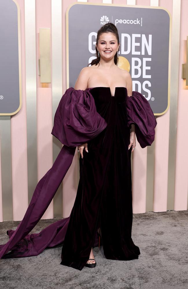 Golden Globe nominee Selena Gomez wore a classic black dress with a twist. Picture: Getty Images.