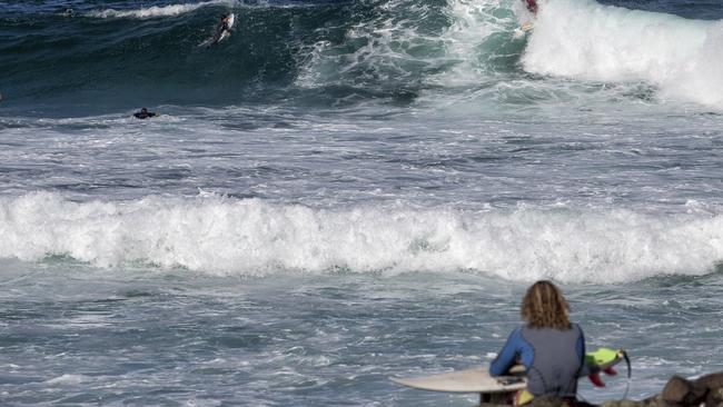 Surfers in the water at Lennox Point at Lennox Head. There have been several shark attacks at nearby Broken Bay. Picture: Natalie Grono / The Australian