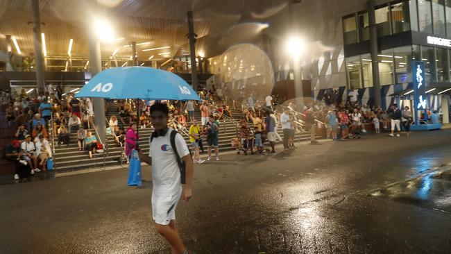 Heavy rain falls ahead of the 2020 Australian Open at Melbourne Park. Picture: Darrian Traynor/Getty Images