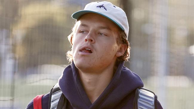 MELBOURNE . 20/02/2023. AFL . Collingwood training at Olympic Park. Jack Ginnivan of the Magpies arrives at the club this morning . Pic: Michael Klein